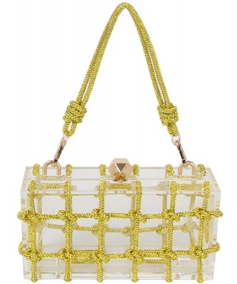 Clear Acrylic Rope Straw Evening Bag Boxy Bag LGZ076 YELLOW